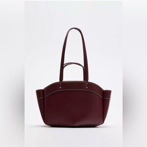 Zara -Women's Burgundy Leather Tote Bag